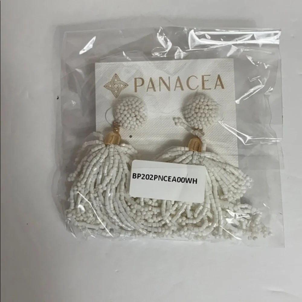 Panacea White Beaded Tassel Earrings. NWT - Picture 3 of 4